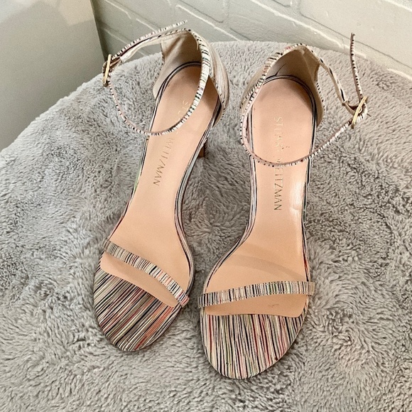 REVOLVExStuart Weitzman Nude Colorful stripes Heel Anklestrap sandales 6.5 - Picture 3 of 16